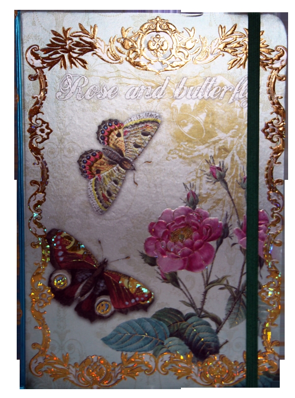 Zápisník s gumičkou A5 145x210 mm růže a motýli