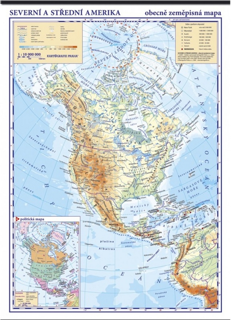 Severní Amerika fyzická mapa