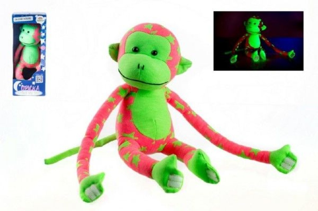 Opice svítící ve tmě plyš růžová/zelená