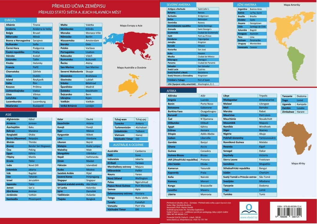 Přehledová tabulka učiva Zeměpis - Přehled států a jejich hlavních měst - Vendula Burdová