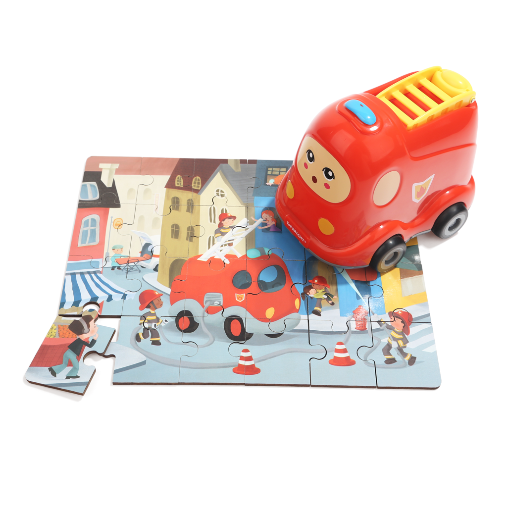 Dřevěné puzzle hasičské auto