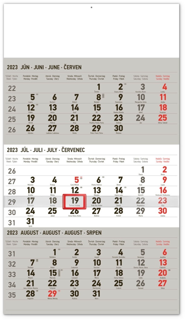 3-mesačný kalendár šedý 2023 - nástenný kalendár